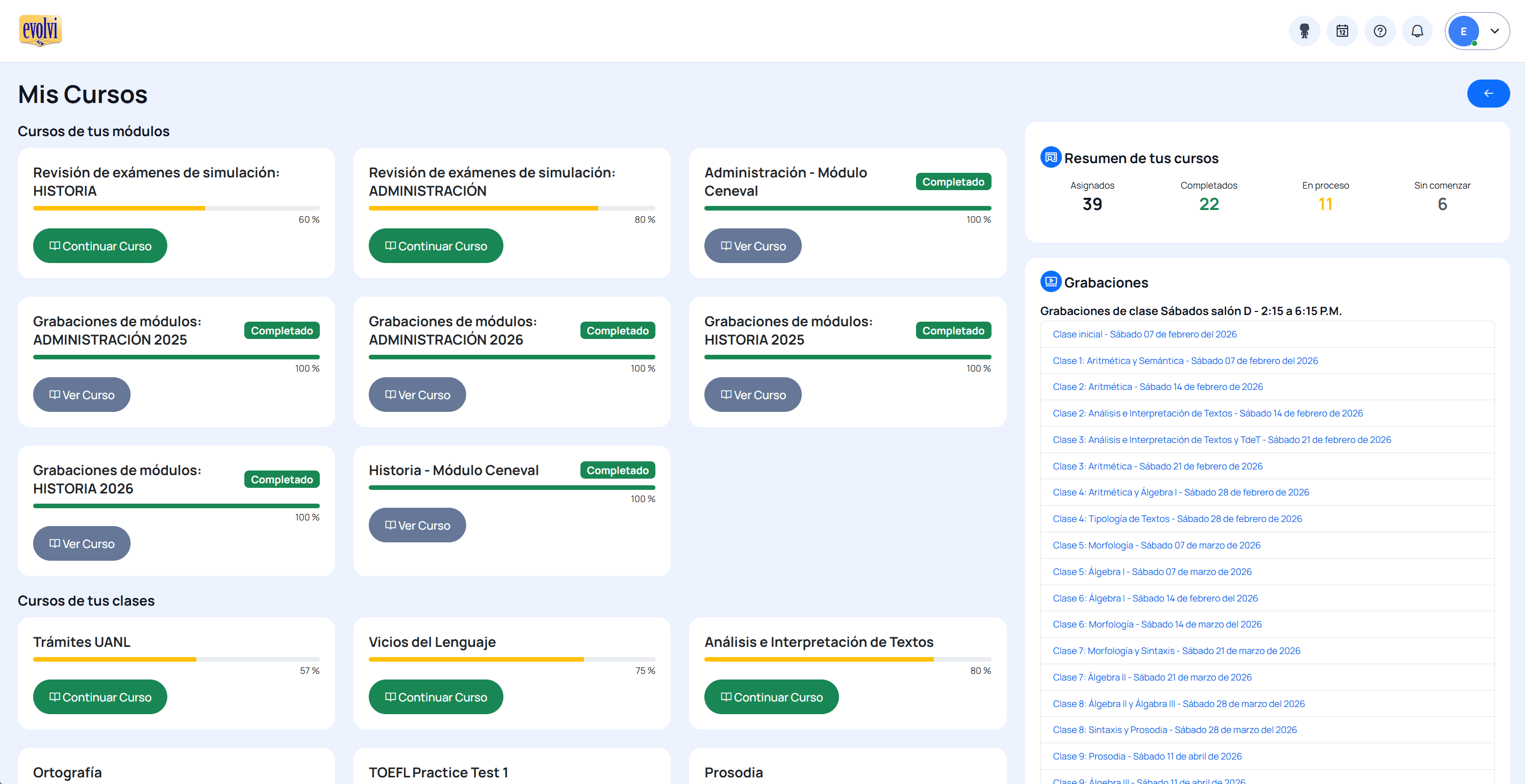 Acceso a clase en vivo desde la plataforma de Evolvi